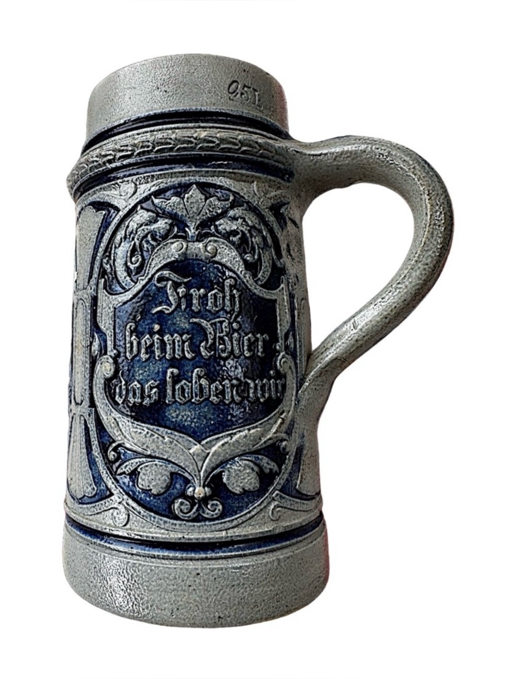 Vintage German Salt Glazed Beer Stoneware Mug Stein 0.5L Cobalt Blue Lidded